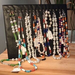 Stunning Sport Color Necklace Beaded, Rhinestone, And Pearls, New